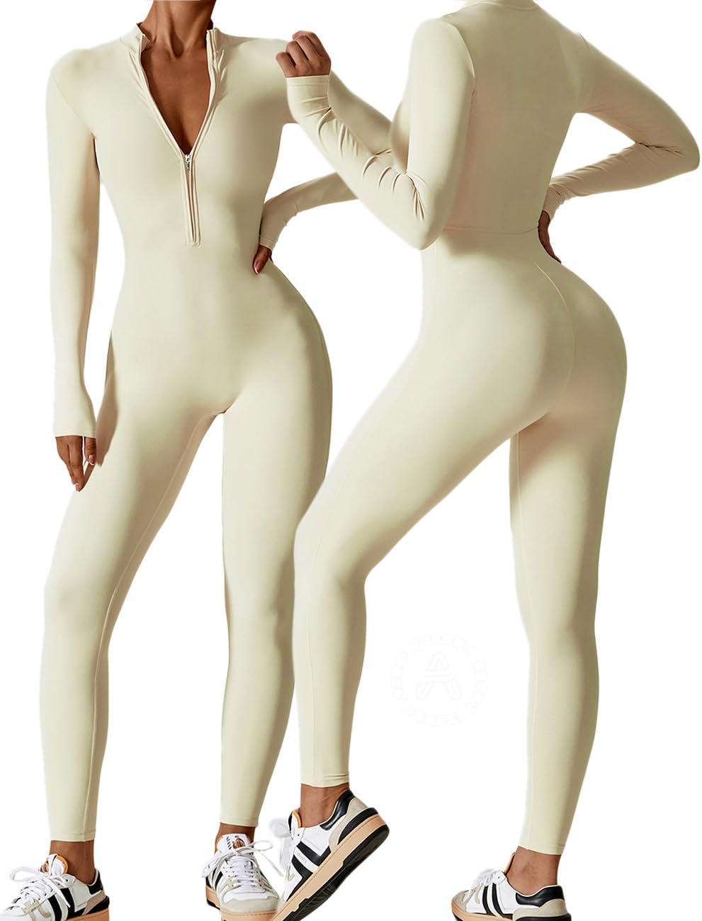 Stylish Womens Long Sleeve Workout Jumpsuit for Yoga and Fitness