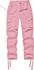 Women's Mid Rise Cotton Drawstring Cargo Pants - Multi Pocket Outdoor