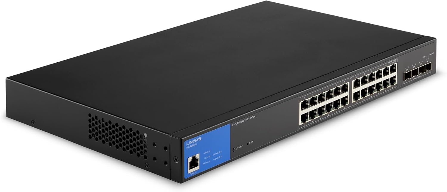 Linksys LGS328MPC 24 Port Gigabit PoE+ Switch for Network Expansion