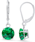 925 Sterling Silver Gemstone Earrings 8mm Emerald Dangle - Classic