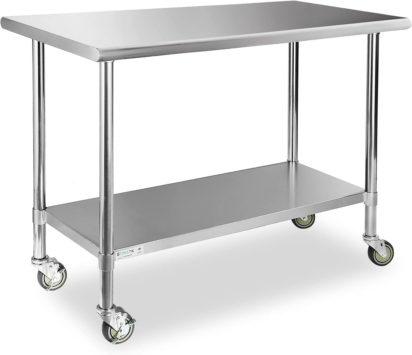STABLEINK Stainless Steel Table with Caster Wheels for Kitchens