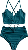 ZAFUL Women's High Waisted Ruched Tankini Swimsuit Set for Summer