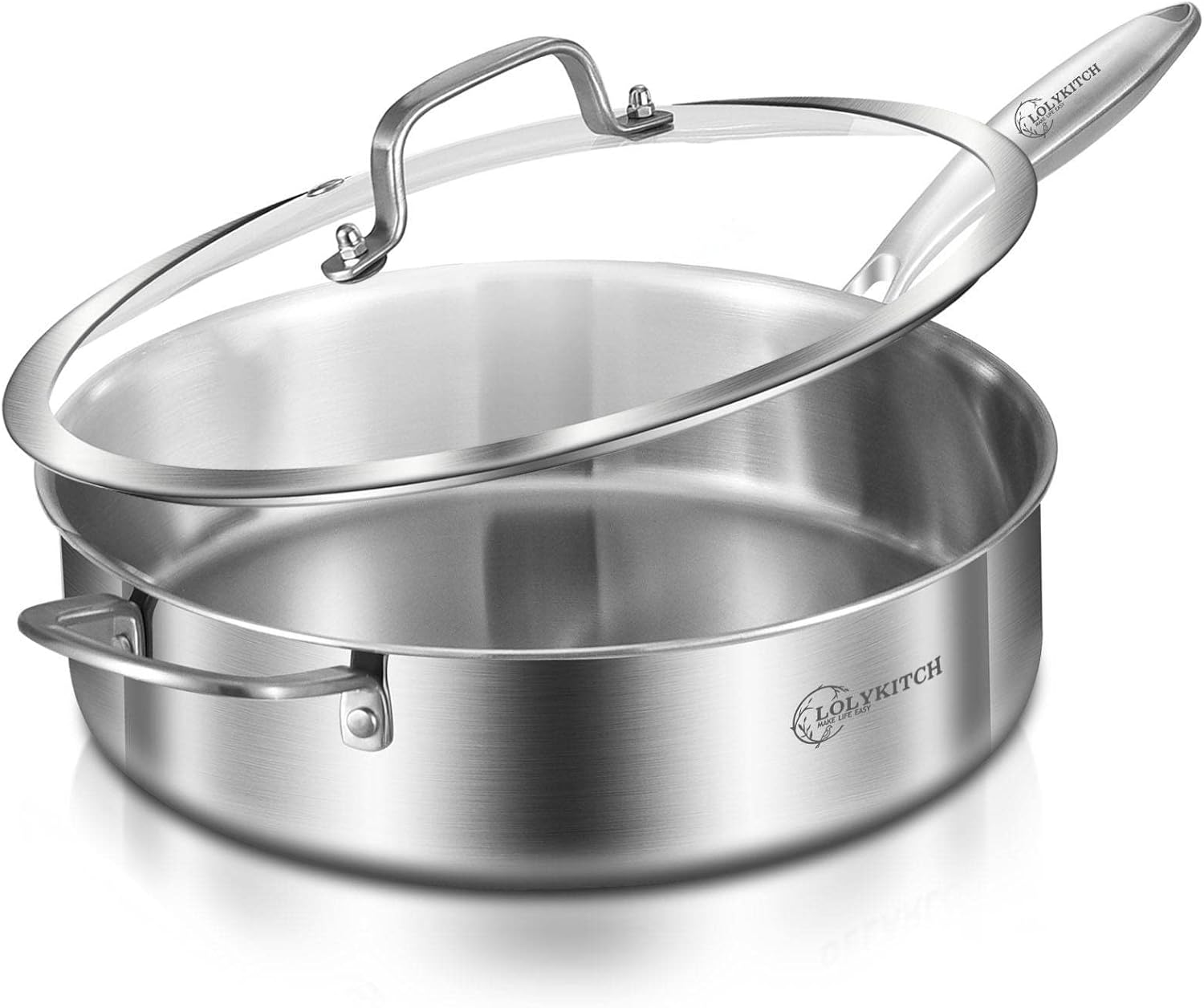 LOLKYITCH 6 QT Tri-Ply Stainless Steel Saute Pan for All Stoves