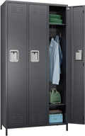 Metal Storage Locker with 3 Doors - Ventilated 3-Compartment Locker