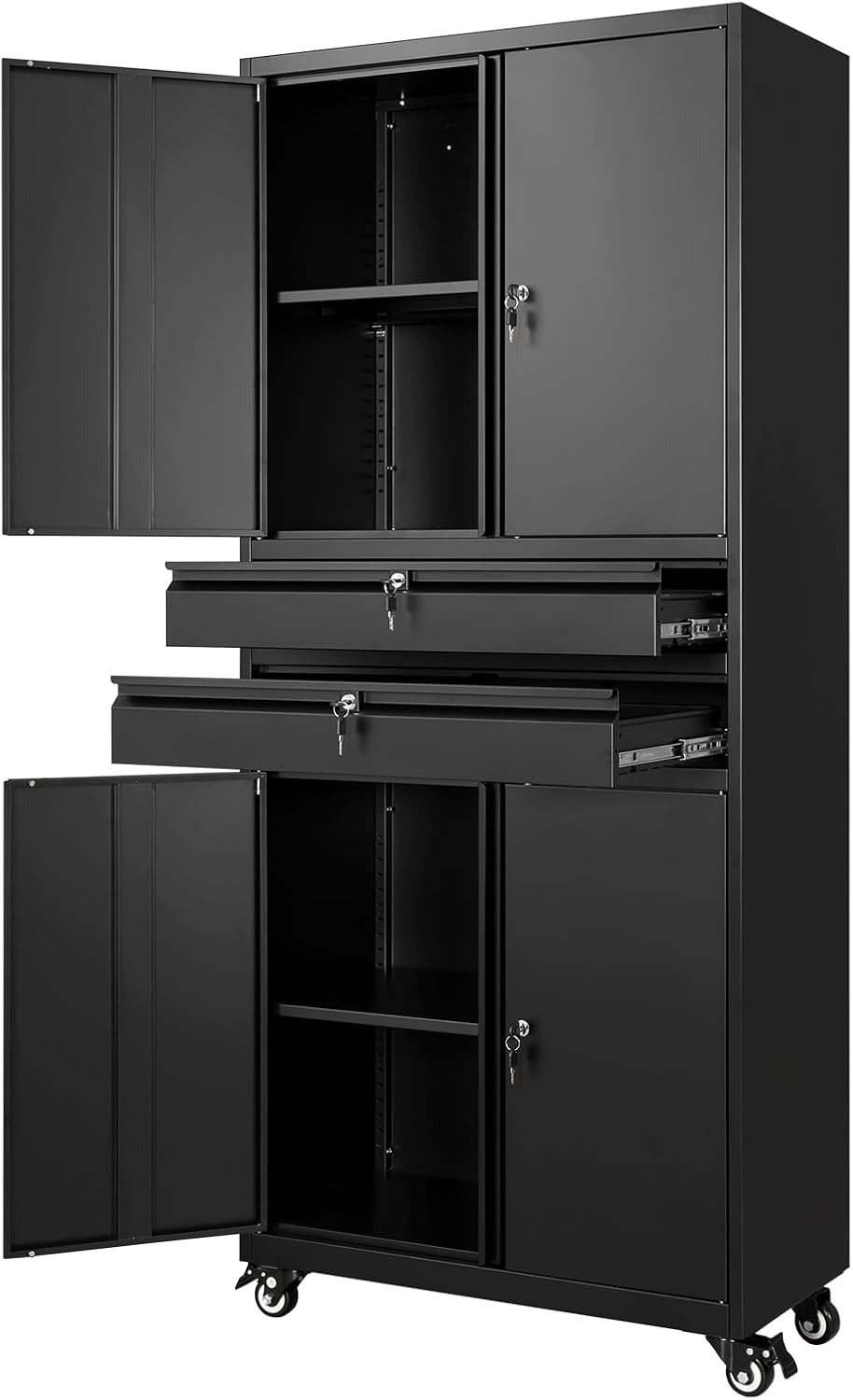 Yizosh Metal Garage Storage Cabinet with Locking Doors and Wheels