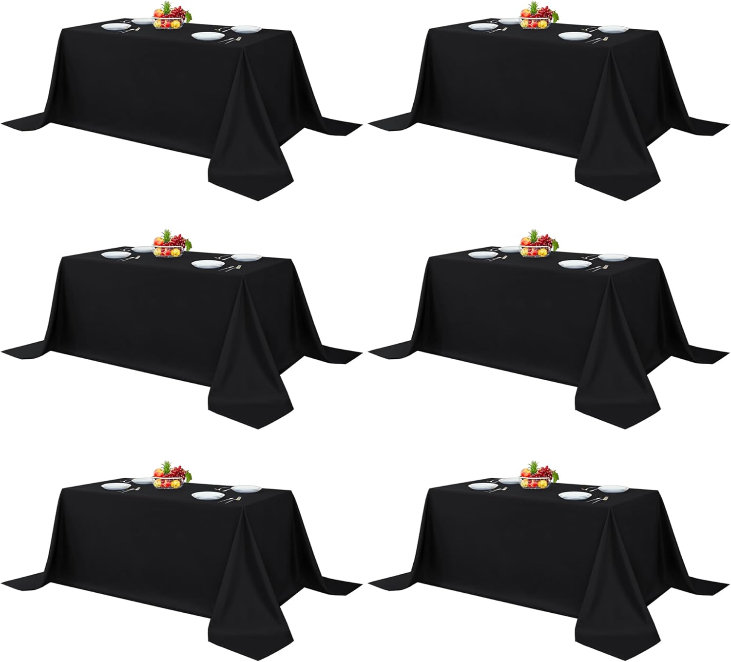 Fitable Black Tablecloths for Rectangle Tables - Elegant 6 Pack