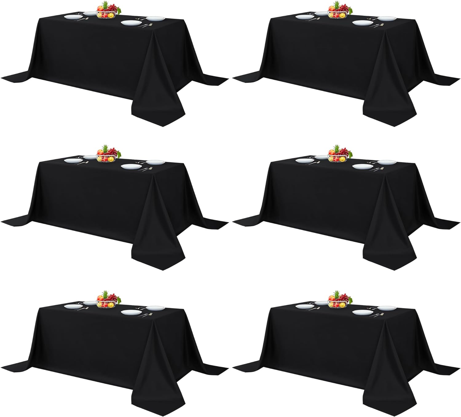 Fitable Black Tablecloths for Rectangle Tables - Elegant 6 Pack