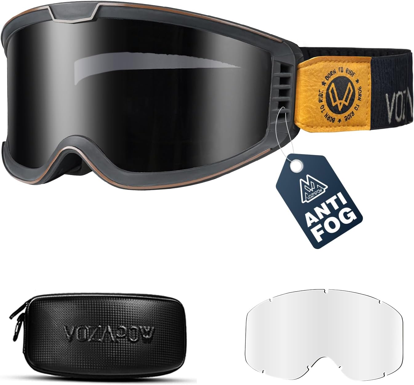 Dirt Bike Goggles Anti Fog with Clear & Grey Lens for Racing