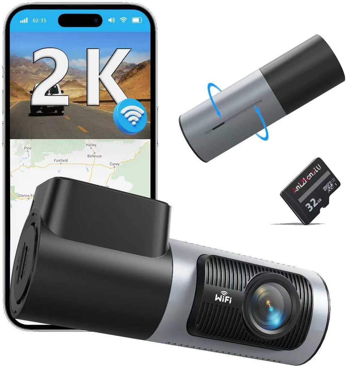 2K 1440P QHD Dash Cam with Night Vision and Wi-Fi Features