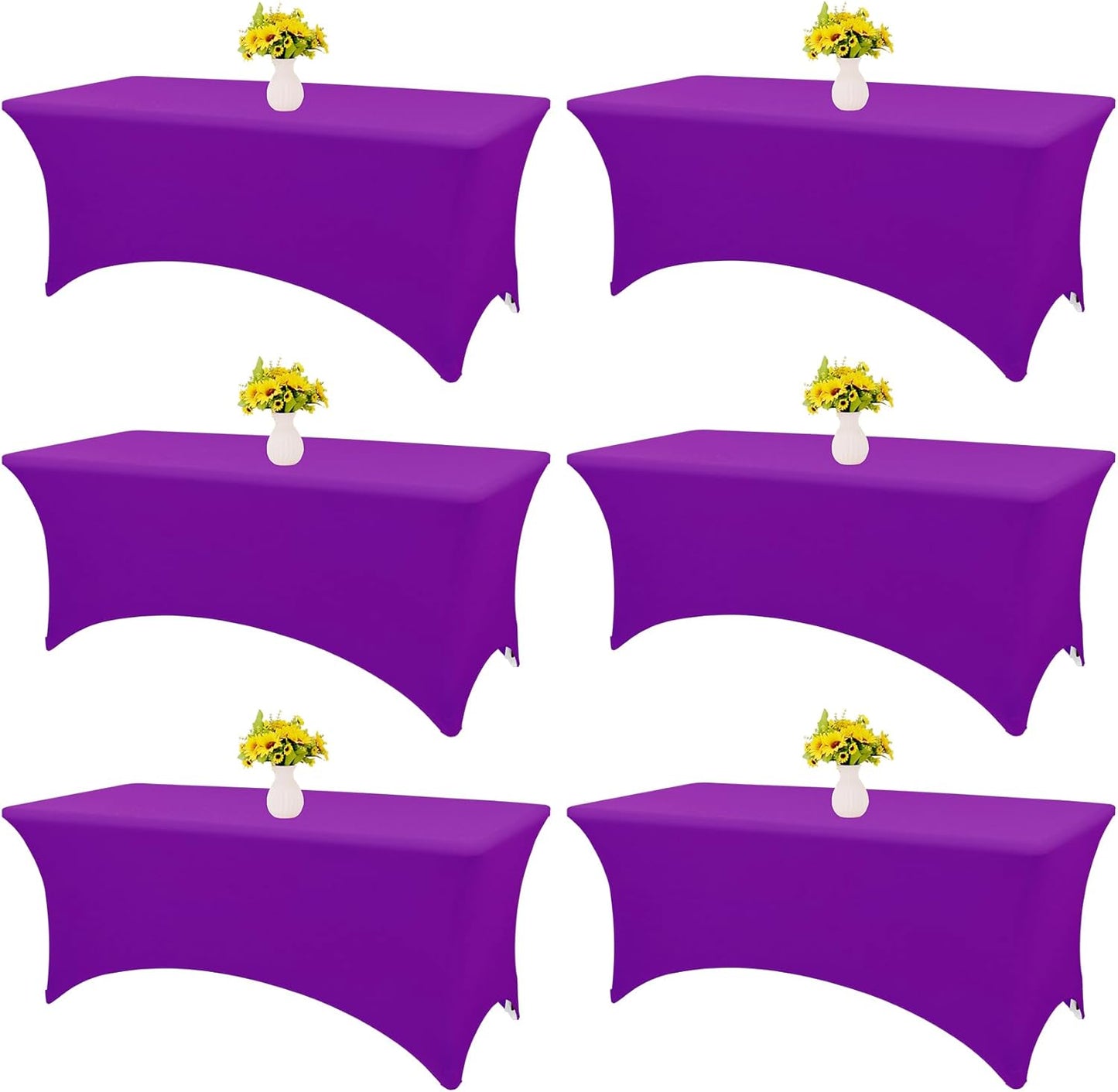 6 Pack Purple Spandex Tablecloths for Rectangle Tables