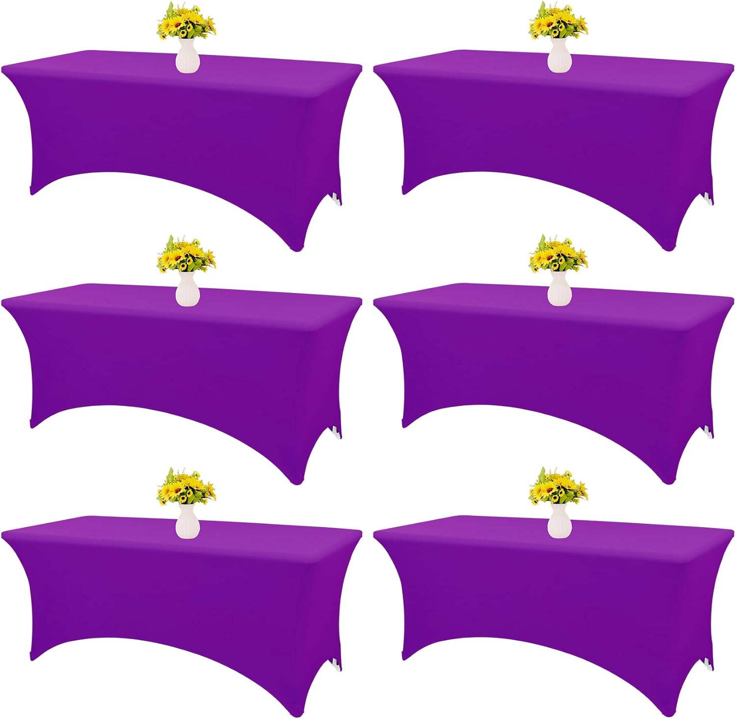 6 Pack Purple Spandex Tablecloths for Rectangle Tables
