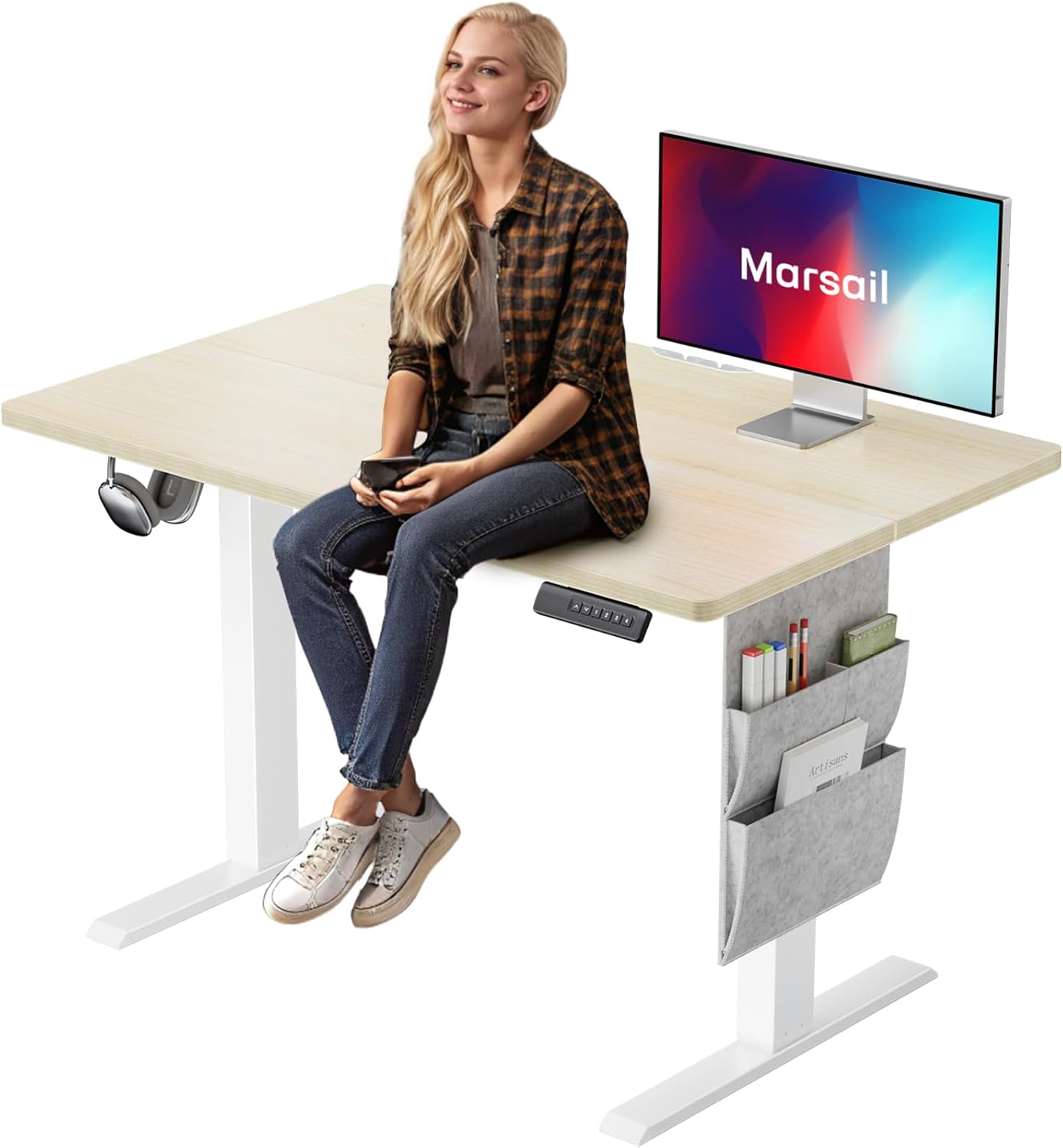 Marsail Electric Standing Desk with Adjustable Height and Storage