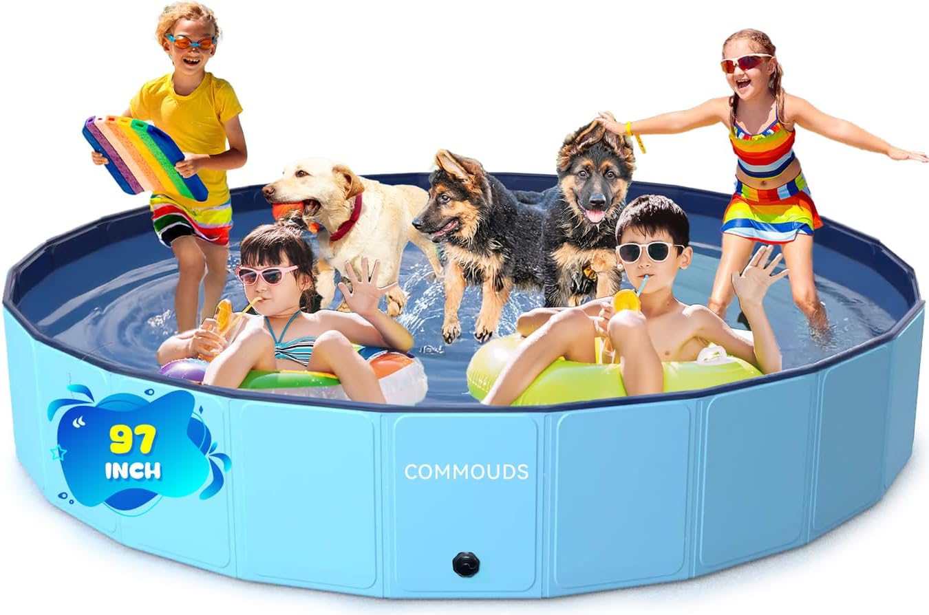 COMMOUDS 97Inch Extra Large Foldable Dog Pool for Pets