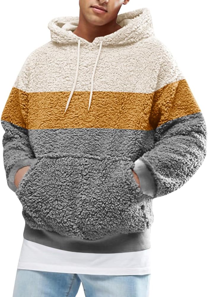 Runcati Mens Fuzzy Sherpa Pullover Hoodie for Winter Style