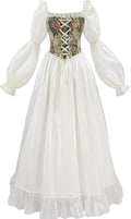 White Renaissance Dress for Women - Shiny Chiffon Victorian Gown