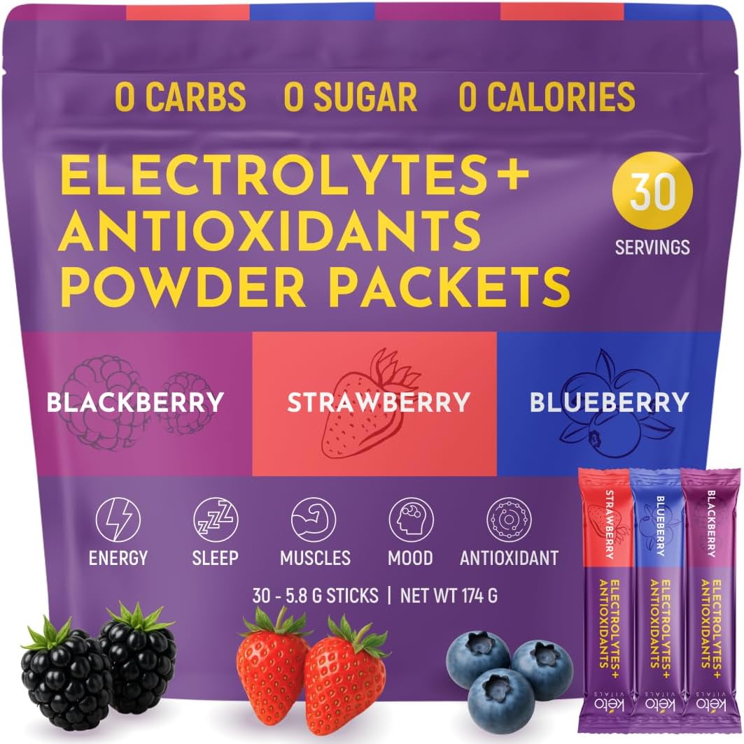 Keto Vitals Berry Electrolytes Powder Packets for Energy Boost