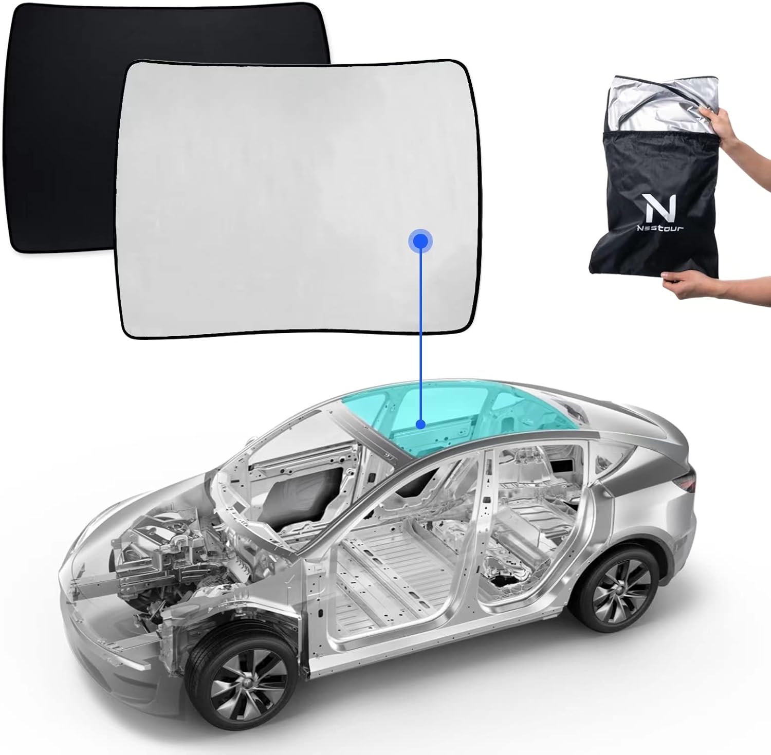 Foldable Sunshade for Tesla Model Y with UV Protection Features