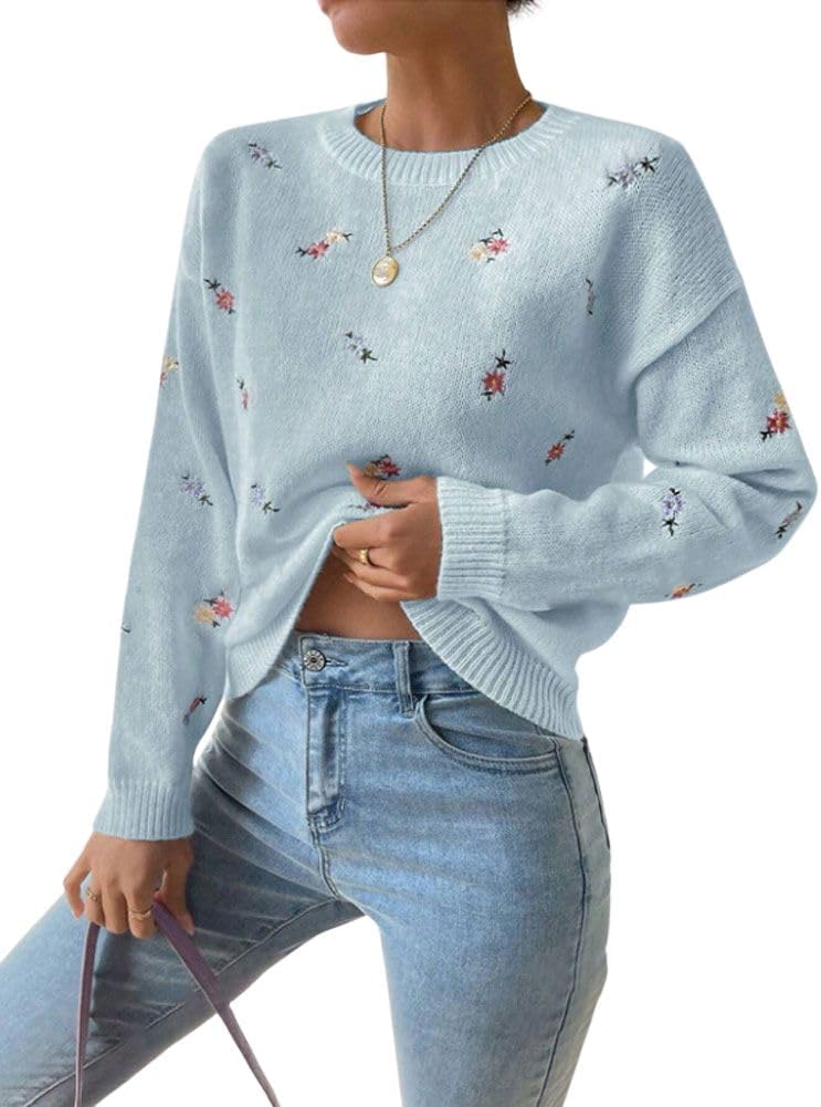 Ditsy Floral Embroidered Sweater: Cozy Style!