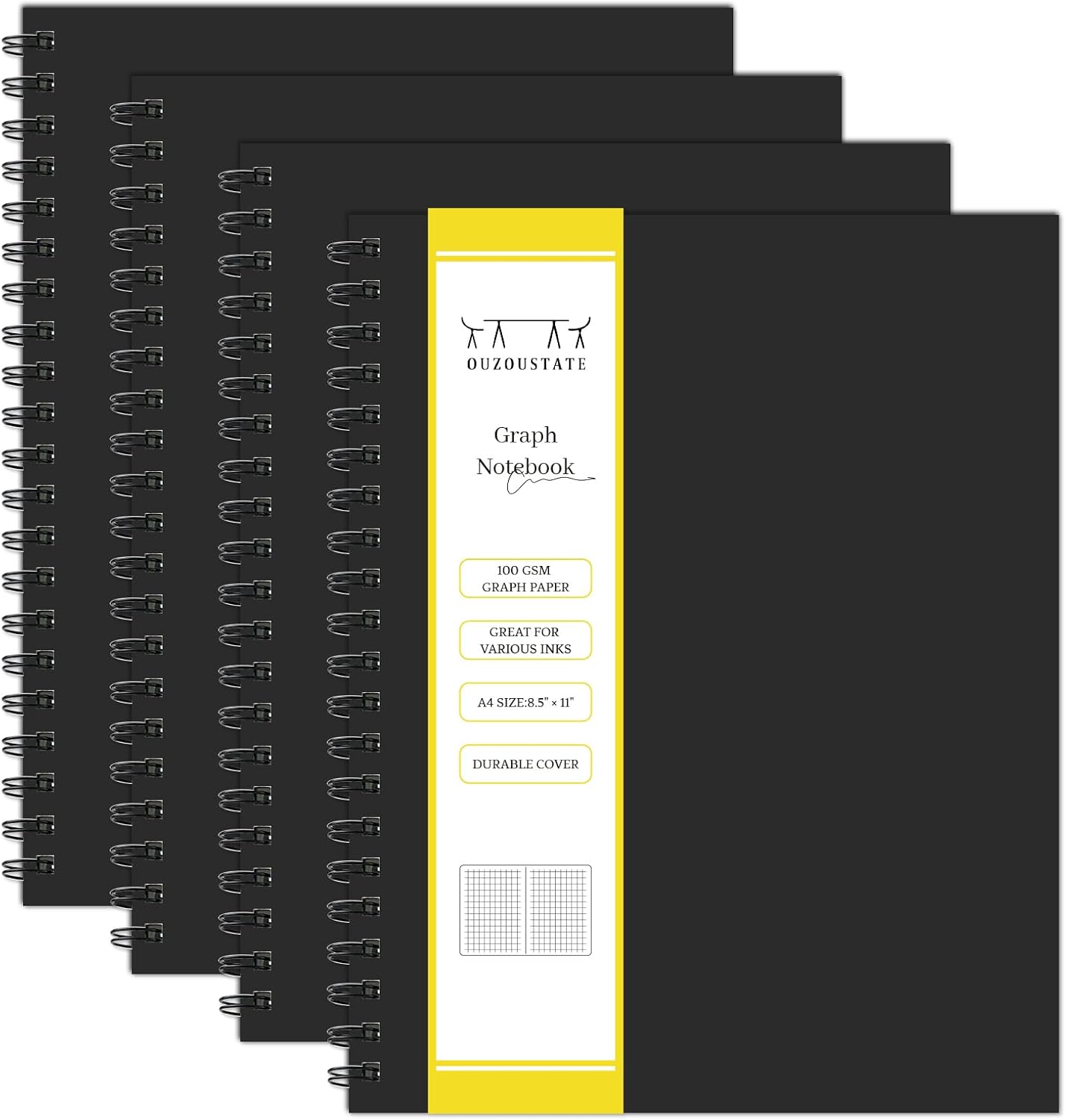 Large Grid Notebook 160 Pages - 4 Pack 100GSM Thick Paper - Ideal for Engineering Work!