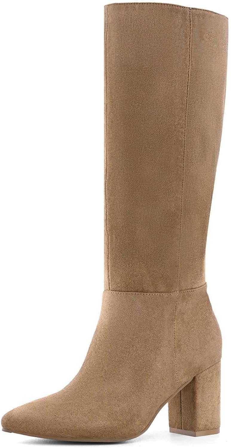 Shoe'N Tale Knee High Boots for Women with Chunky Block Heel