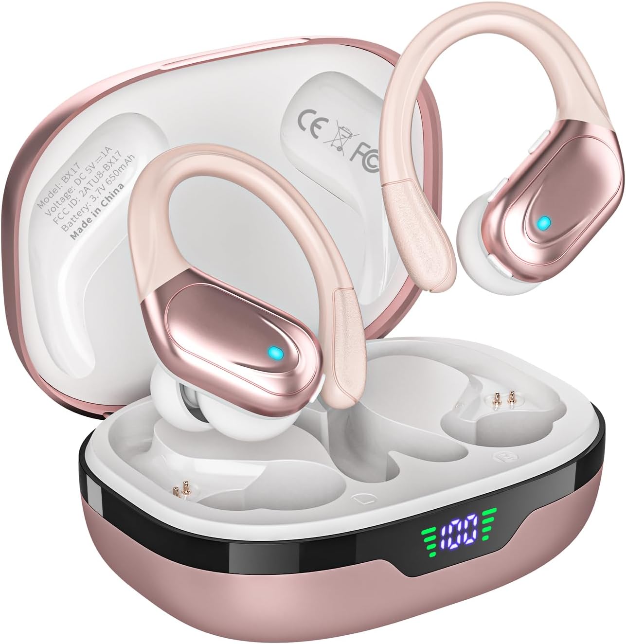 80Hrs Stereo Wireless Earbuds for Sports Rose Gold