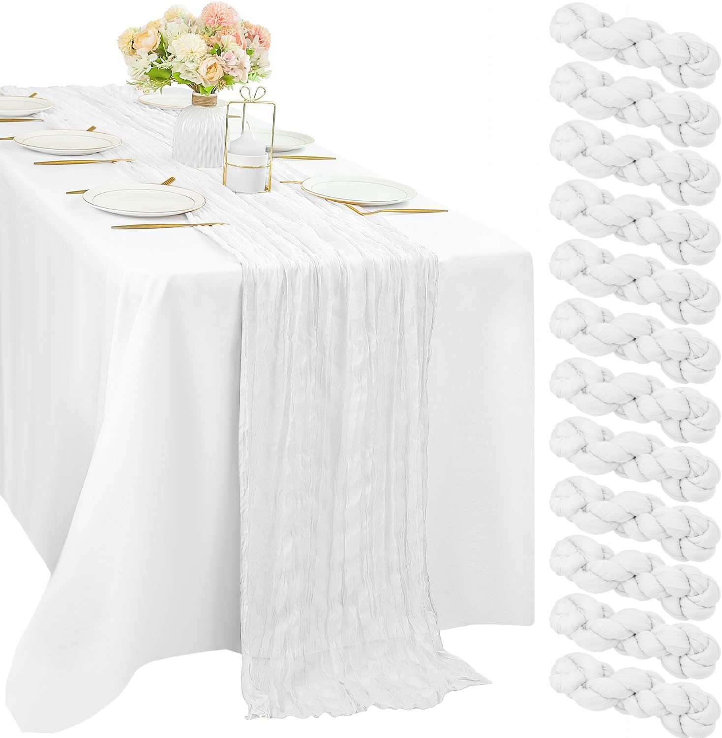 12 Pcs White Cheesecloth Table Runner for Rustic Decor Events