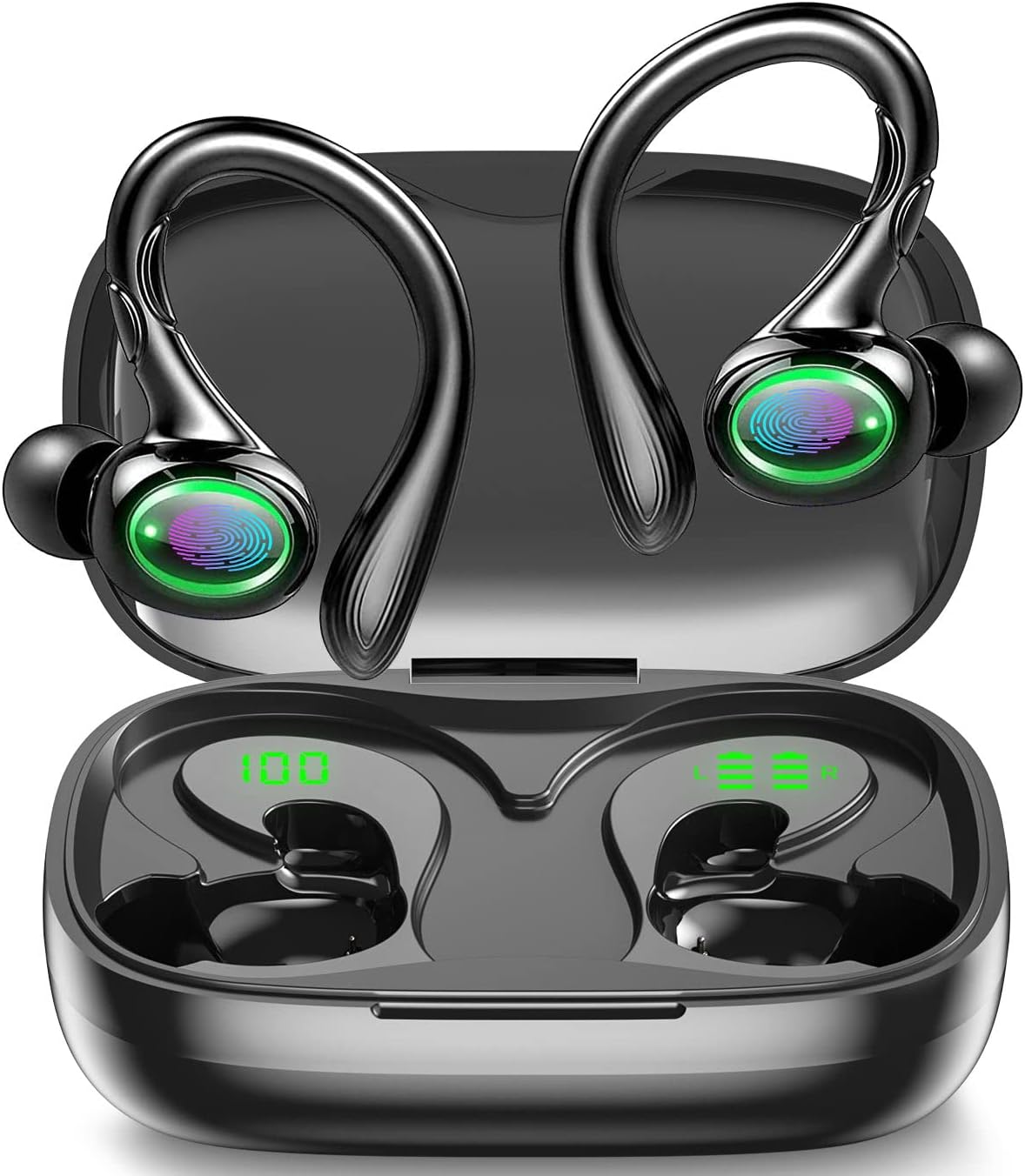 60H Playback Wireless Earbuds, Clear Calls, Waterproof - BLACK