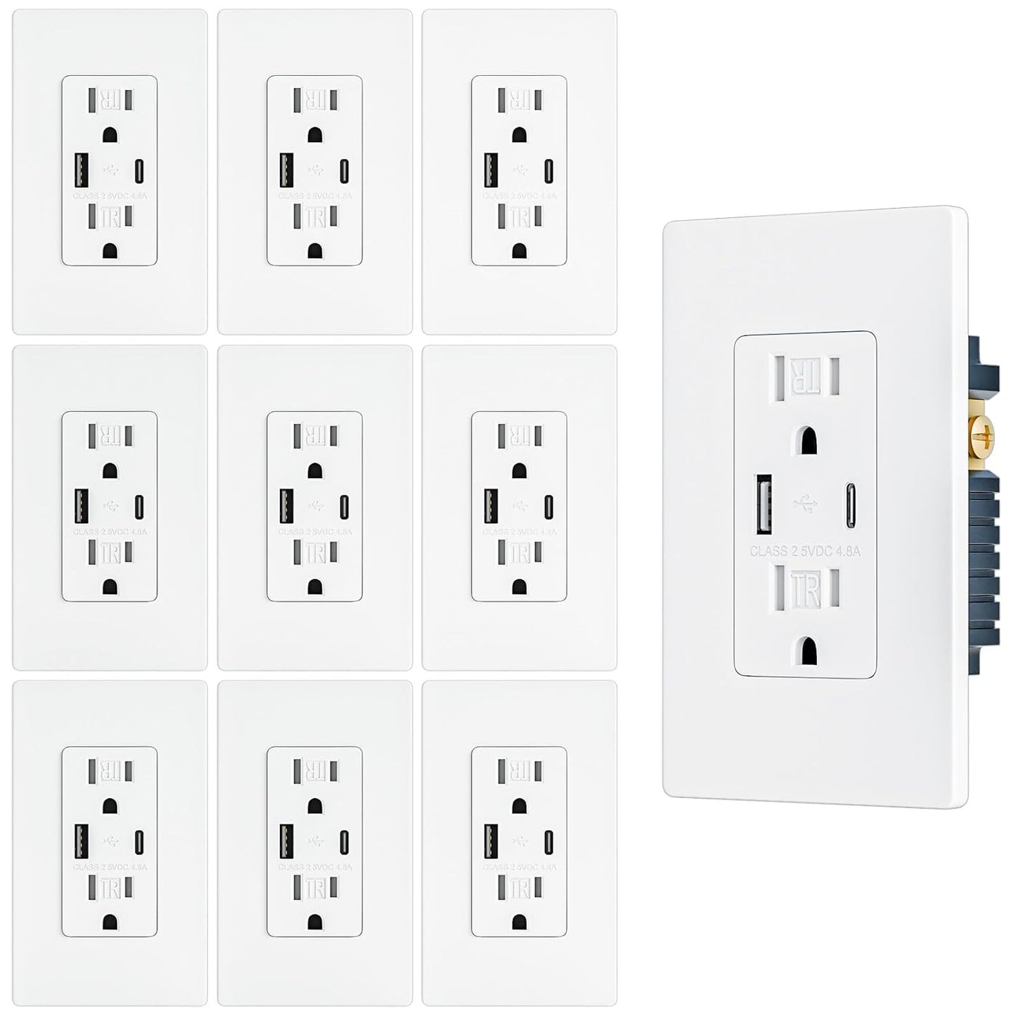 10 Pack USB Outlet with Type C & A Ports for Home and Office