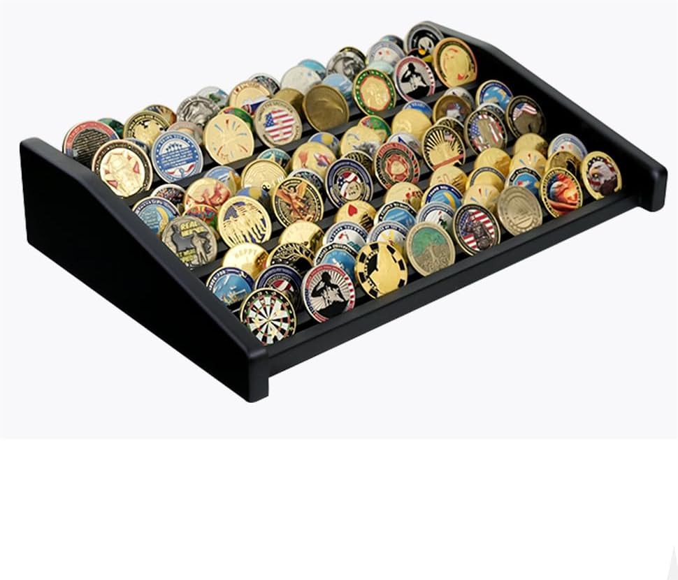 12-Row Wooden Challenge Coin Display Holder for Collectors
