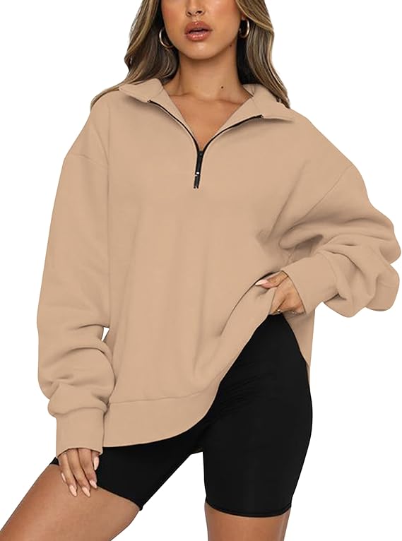 Meladyan Womens Half Zip Sweatshirt Oversized Long Sleeve Jacket