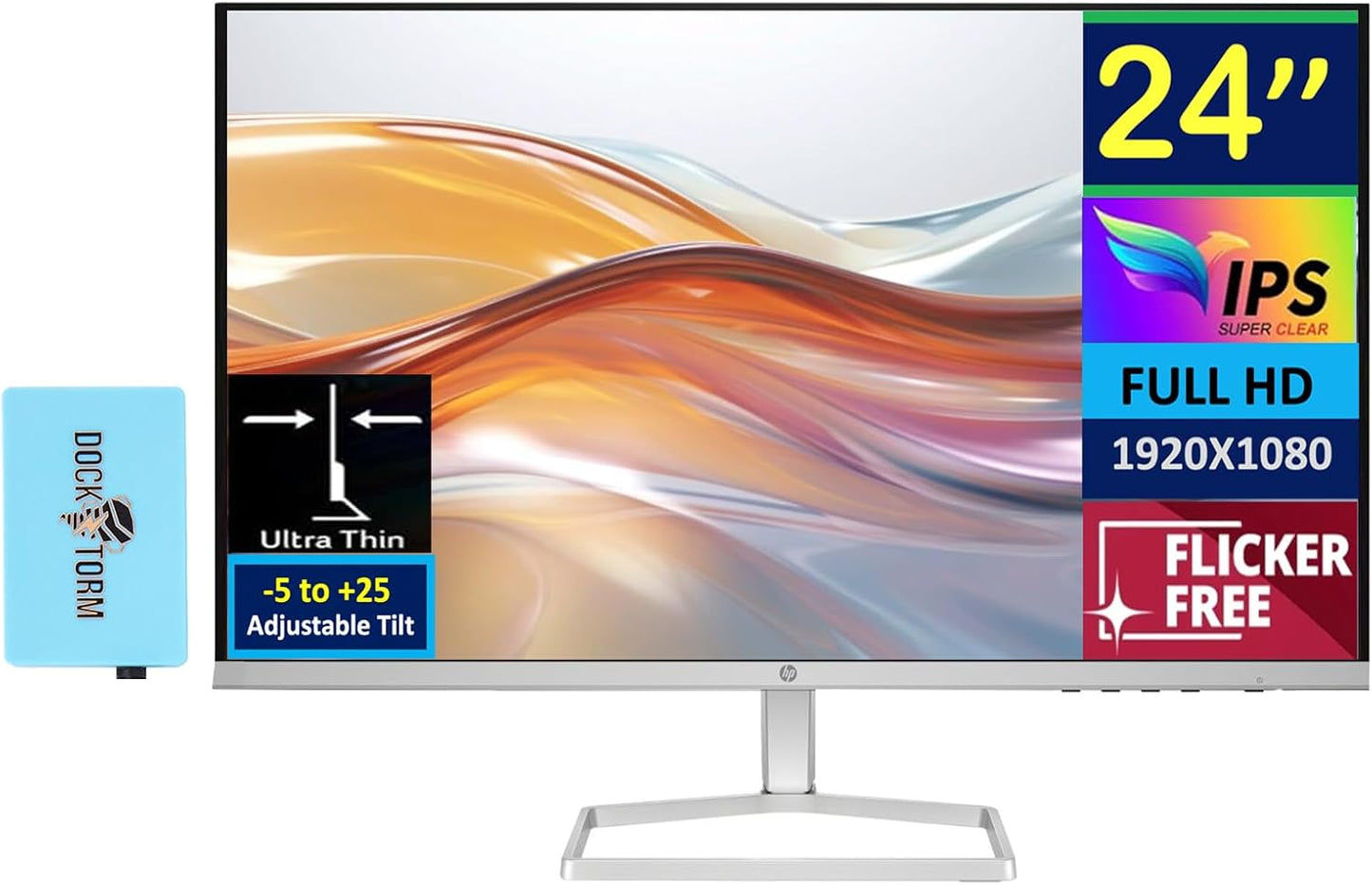 HP 24 Inch FHD Monitor with Adjustable Tilt and USB Hub Bundle