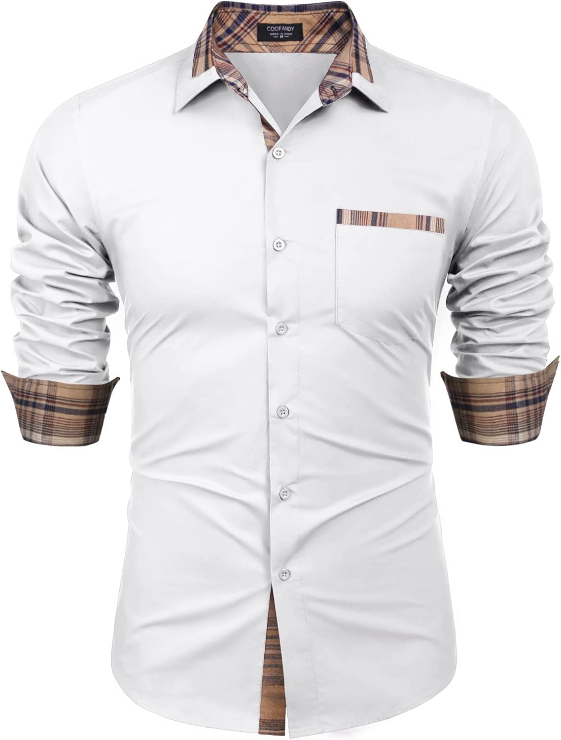 COOFANDY Men's Long Sleeve Dress Shirt with Plaid Collar Style