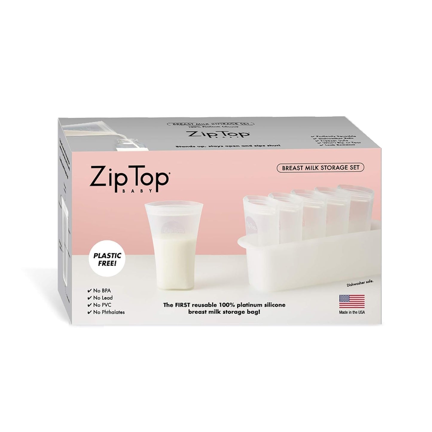 Zip Top Reusable Silicone Breast Milk Storage Bags Set of 6