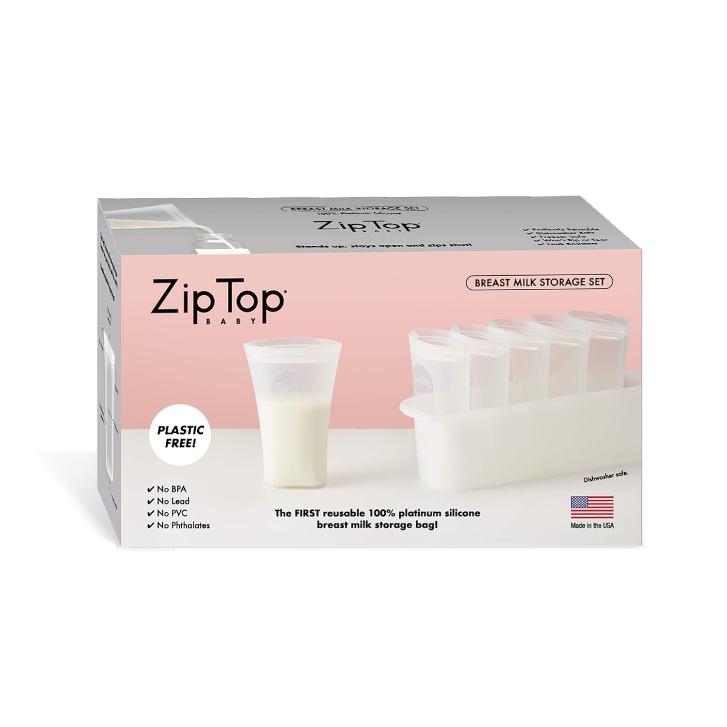 Zip Top Reusable Silicone Breast Milk Storage Bags Set of 6