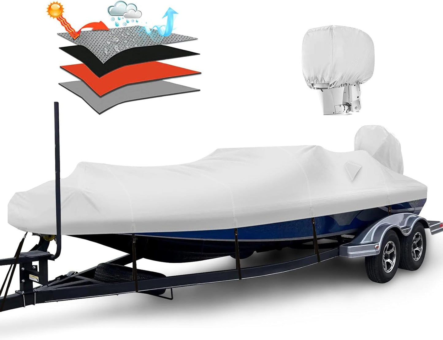 Solim Waterproof 1200D PU Boat Cover for 17-19ft Boats
