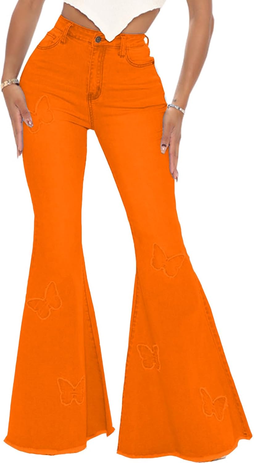 Women's Butterfly Bell Bottom Jeans for Chic Style and Comfort
