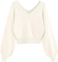 Cropped V-Neck Crop Sweater Pullover - Lightweight Knit Comfort