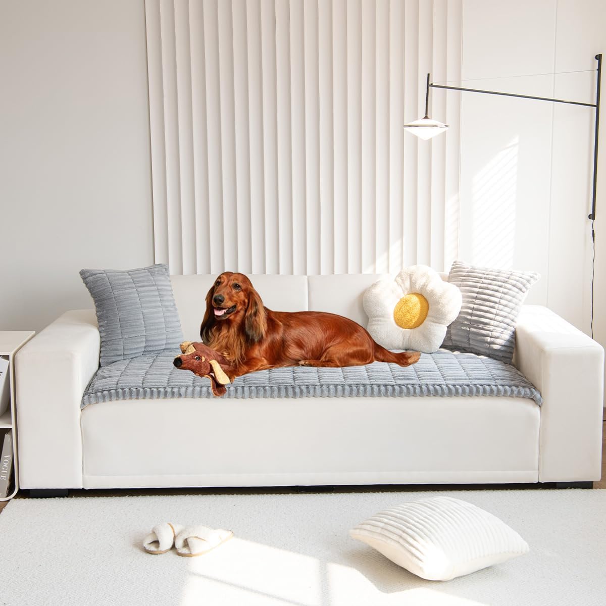 Fuzzy Couch Cover for Pet Protection and Comfort - Washable