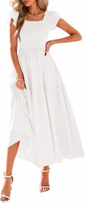 Smocked Summer Midi Dress for Women - Flowy Tiered Ruffle Midi KIRUNDO
