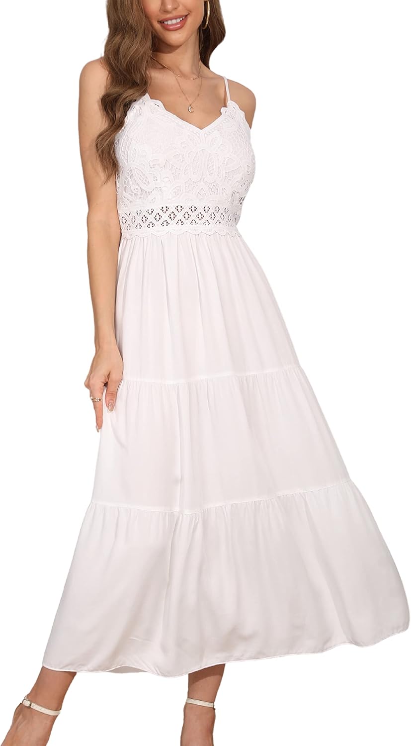 Dokuritu Women's Beach Crochet Lace Maxi Dress for Summer Fun