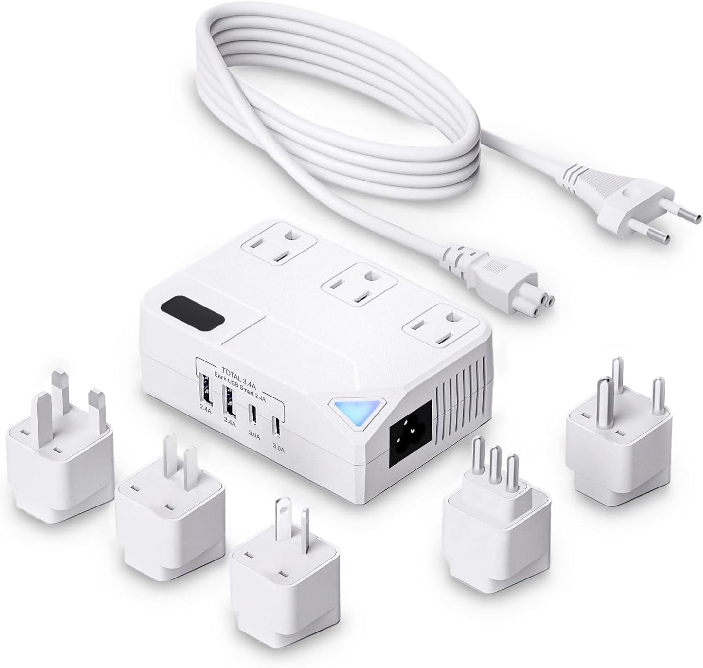 220V to 110V Travel Voltage Converter with USB Ports and Plugs