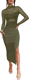 Elegant Caracilia Women's Bodycon Midi Dress with Long Sleeves