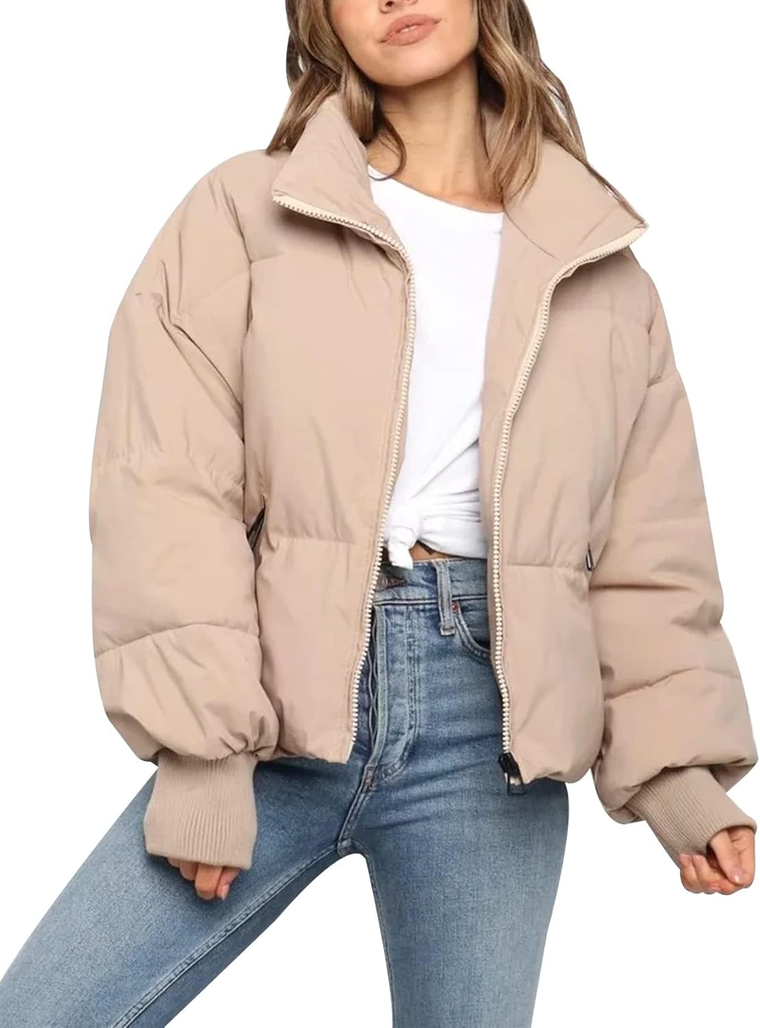 Gihuo Womens Winter Cropped Puffer Jacket for Cozy Warmth