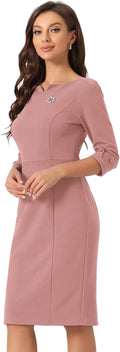 Allegra K Vintage Dress for Women 3/4 Sleeve Midi - Office Elegance