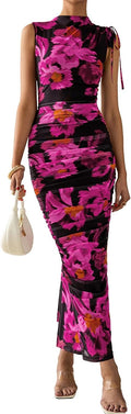 Women's Summer Maxi Floral Dress - Flattering Ruched Bodycon Fit