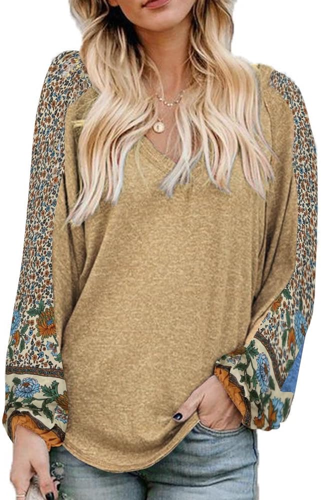 Beyove Boho Tops for Women Long Sleeve V Neck Fall Shirts