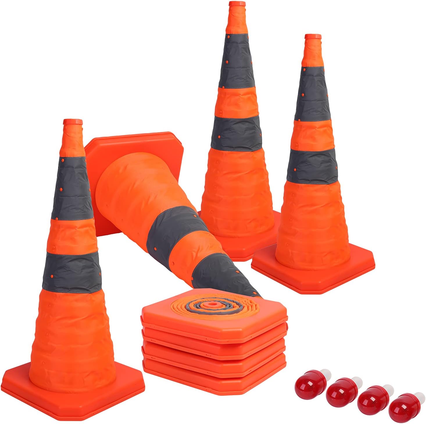 28 inch Collapsible Traffic Cones with LED Light for Safety
