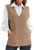 Womens Knit Sweater Vest V Neck Sleeveless Cardigan with Pockets