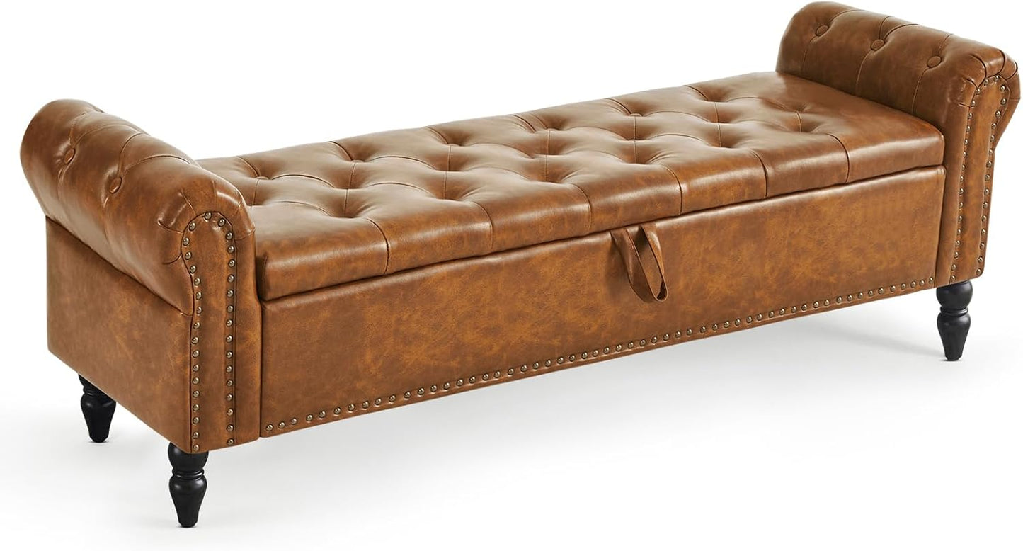 Modern 63 End of Bed Bench with Storage and Button-Tufted Design