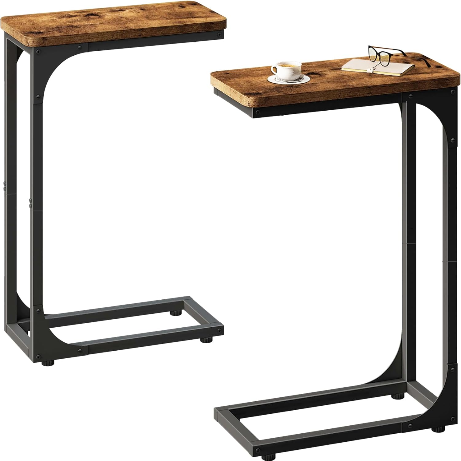 Set of 2 Farmhouse C Side Tables, Rustic Brown 7 Width